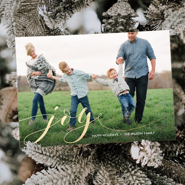 Joy Calligraphy Faux Foil Photo Holiday Card (Creator Uploaded)