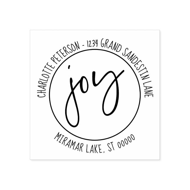 Joy Calligraphy Round Modern Return Address Rubber Stamp (Imprint)