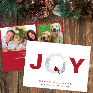 Joy Cardinal Watercolor Photo Christmas Holiday Card