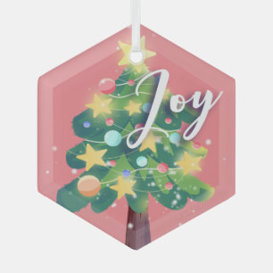 Joy Carton Christmas Tree Pink  Glass Ornament