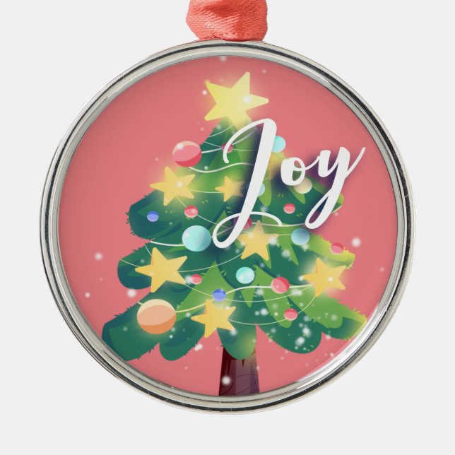 Joy Carton Christmas Tree Pink  Metal Ornament (Front)