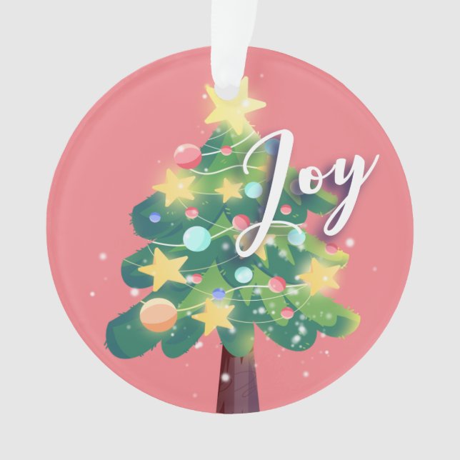 Joy Carton Christmas Tree Pink Ornament (Front)
