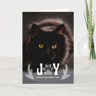 Joy Cat Paw Print and Pines Pet Lover Holiday Card