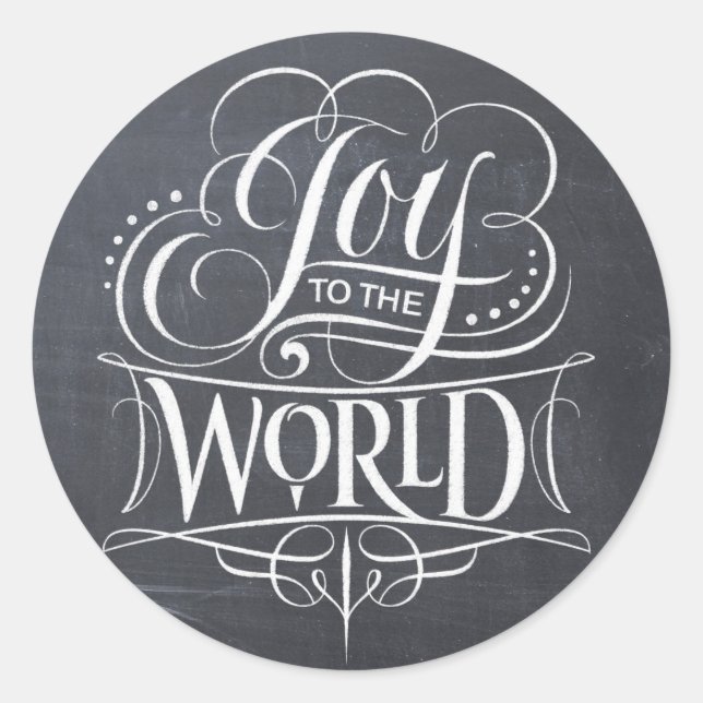 JOY Chalkboard Christmas Calligraphy Lettering Classic Round Sticker (Front)