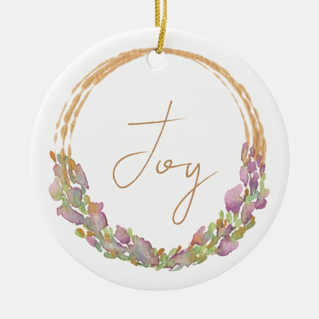 Joy Christian Bible Verse watercolor Christmas  Ceramic Ornament (Front)