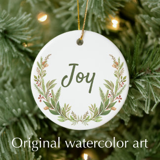 Joy Christian Bible Verse watercolor Christmas Ceramic Ornament