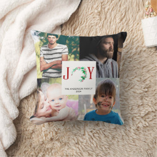 Joy Christmas 4 Photo Collage Family Pictures Cushion