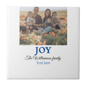 Joy christmas add family name photo holiday giftts ceramic tile