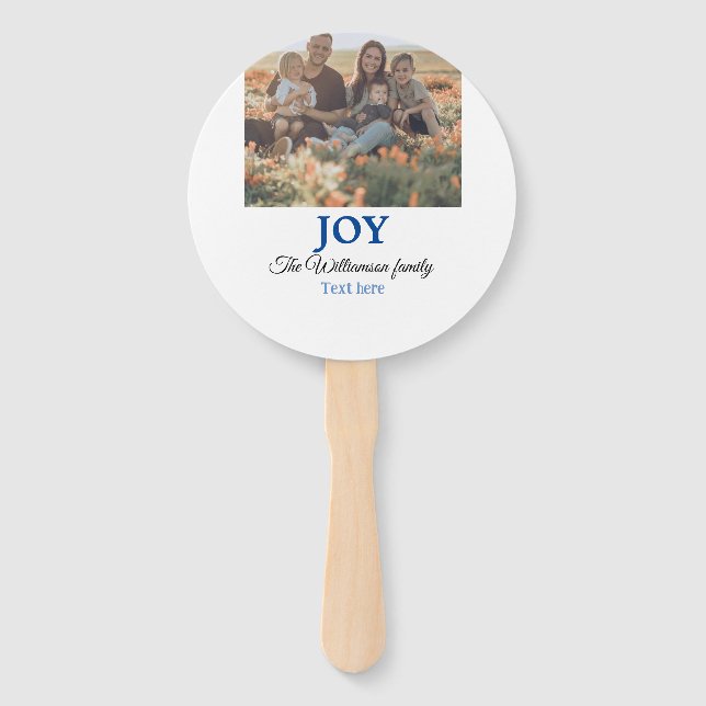 Joy christmas add family name photo holiday giftts hand fan (Front)