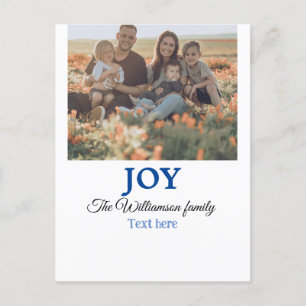 Joy christmas add family name photo holiday giftts postcard