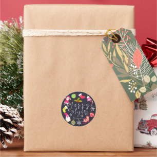 Joy Christmas Brown Classic Round Sticker