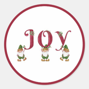 JOY Christmas Elves holding Letters Classic Round Sticker