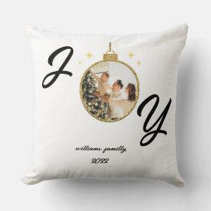 Joy Christmas Family Name, photo Throw Pillow