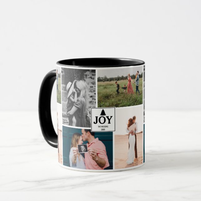 Joy Christmas Family Photo Collage  Mug (Front Left)