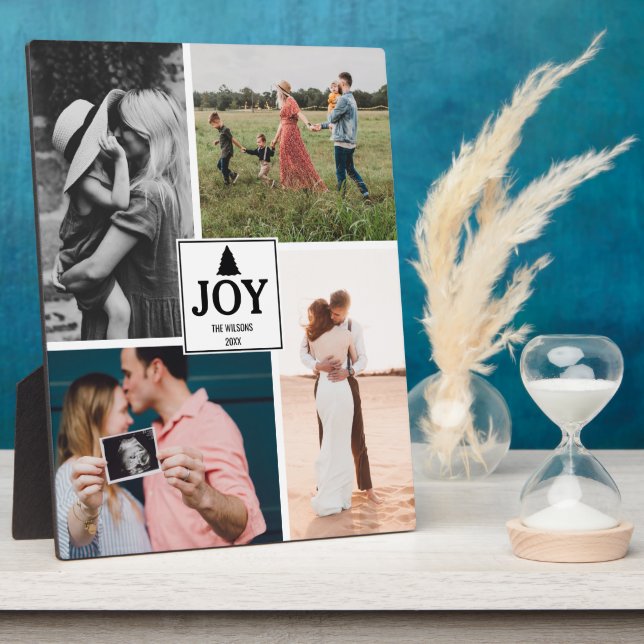 Joy Christmas Family Photo Collage Xmas  Plaque (Side)