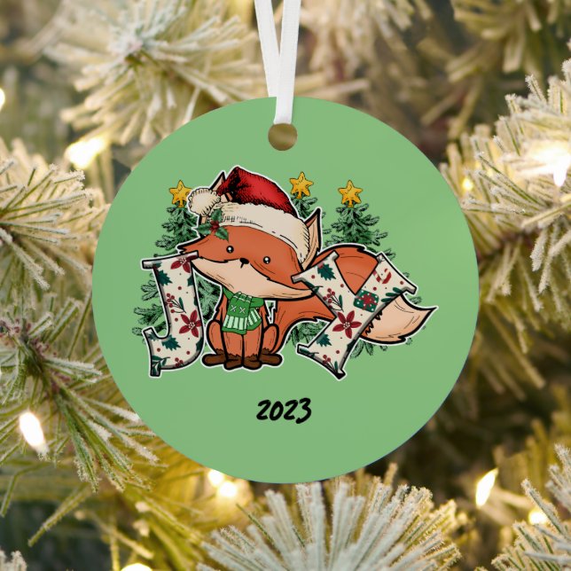 Joy Christmas Fox Metal Tree Decoration (Insitu)