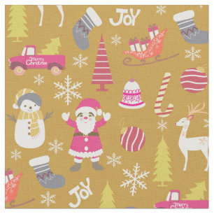 Joy Christmas Gold Fabric