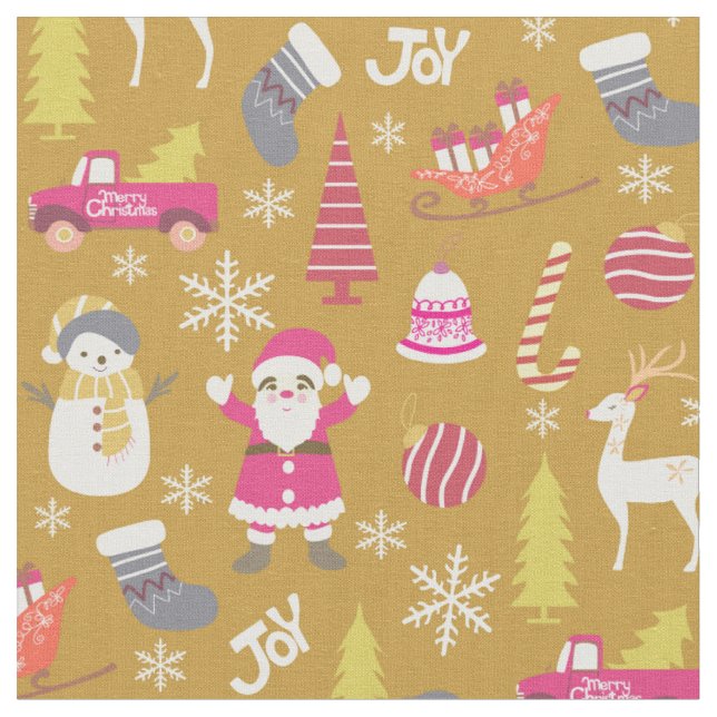 Joy Christmas Gold Fabric (Close Up)