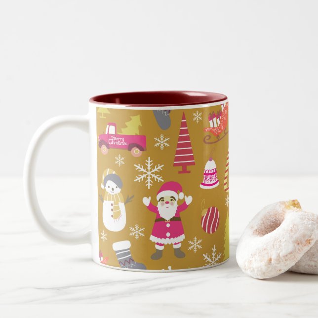 Joy Christmas Gold Two-Tone Coffee Mug (With Donut)