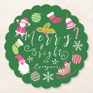 Joy Christmas Green Paper Coaster