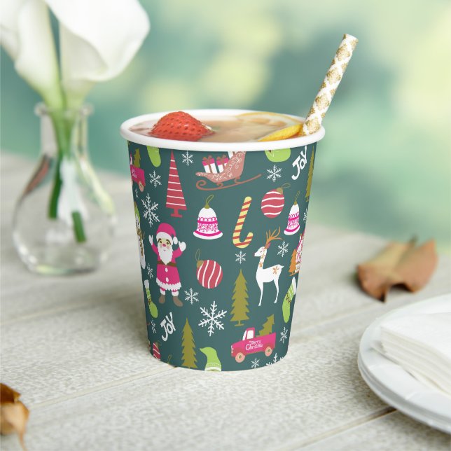 Joy Christmas Green Paper Cups (Insitu)