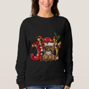 Joy Christmas Highland Cow Farming Farmer Santa Ha Sweatshirt
