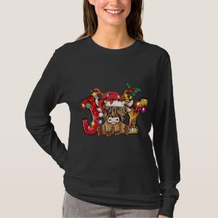 Joy Christmas Highland Cow Farming Farmer Santa Ha T-Shirt
