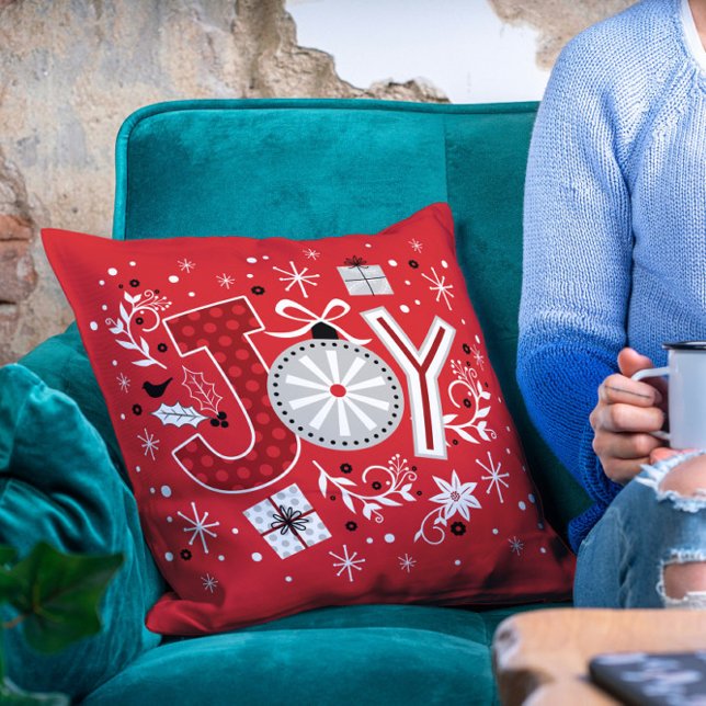 Joy Christmas Holidays Red Festive Winter Cushion (Creator Uploaded)