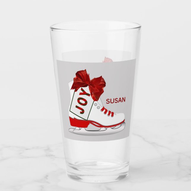 Joy Christmas Ice Skates Pint Soda Glassware Glass (Front)