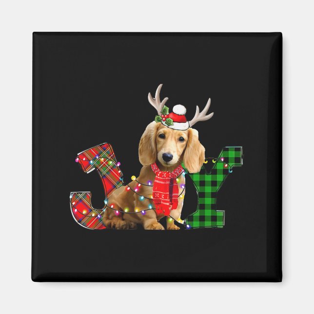 Joy Christmas Lights Long Haired Dachshund Dog San Magnet (Front)