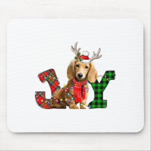 Joy Christmas Lights Long Haired Dachshund Dog San Mouse Pad