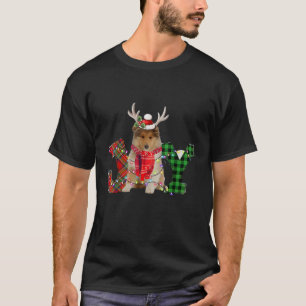 Joy Christmas Lights Rough Collie Dog Santa Hat Pa T-Shirt