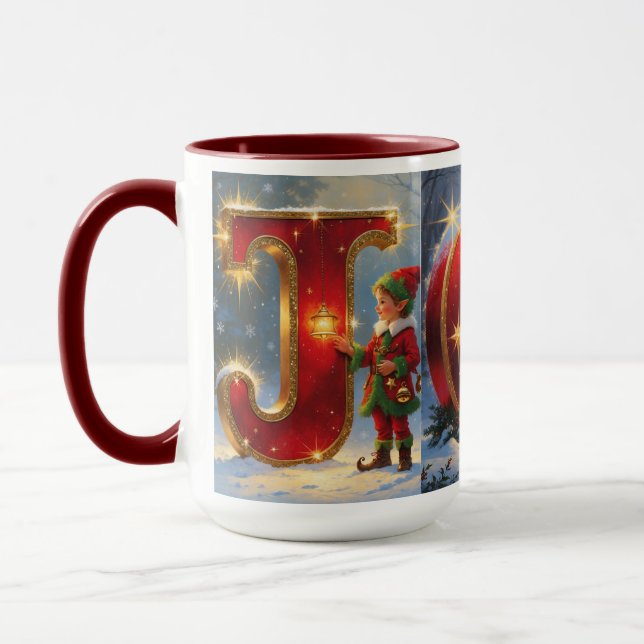JOY Christmas Mug – 15 oz Festive Mug (Left)