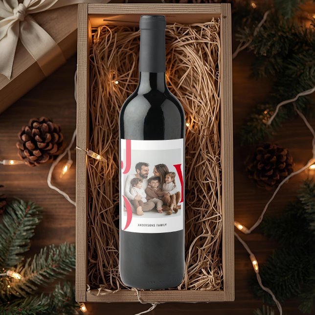 JOY Christmas | Personalised Holiday Photo Gift Wine Label (Creator Uploaded)