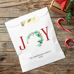 Joy Christmas Personalised Holiday Watercolor Favour Bag