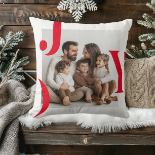 JOY Christmas Personalized Family Photo Cushion