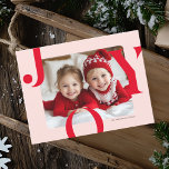 JOY Christmas Photo | Modern Red & Pink Family Postcard<br><div class="desc">Share the magic of the season with this JOY Christmas photo card. Featuring bold red typography on a blush pink frame, this modern holiday design highlights your favourite family photo. Perfect for parents, kids, and grandparents, this cheerful card brings warmth and festive charm. Easily personalise with your own photo and...</div>