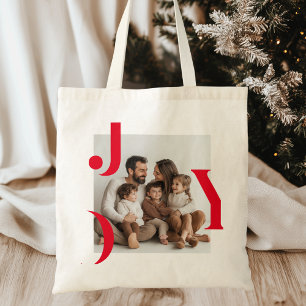 JOY Christmas Photo Personalised Holiday Tote Bag
