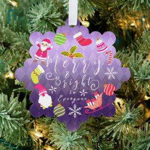 Joy Christmas Purple Tree Decoration Card