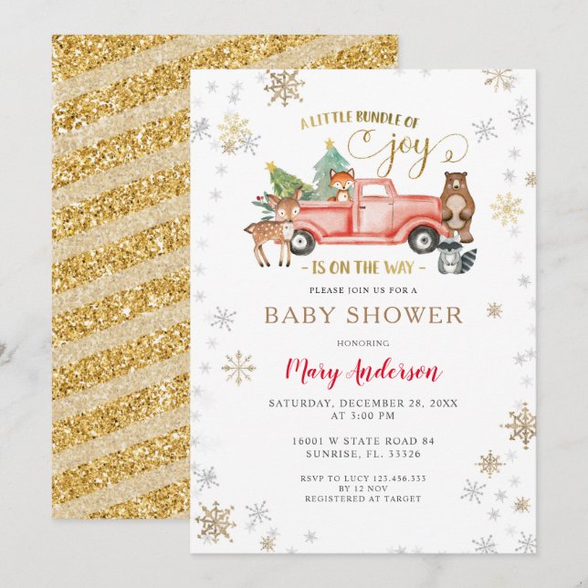 Joy Christmas Red Truck Baby Shower Is On The Way  Invitation (Front/Back)