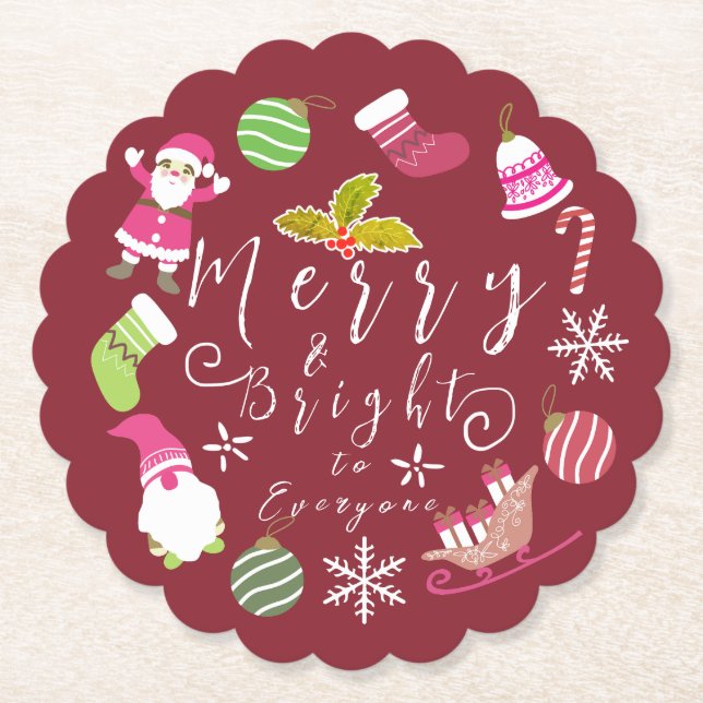 Joy Christmas Red Wine Paper Coaster (Front)