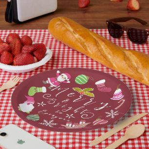 Joy Christmas Red Wine Paper Plate