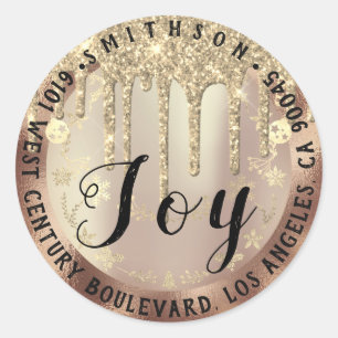 Joy Christmas Return RSVP Lux VIP Faux Gold BLush Classic Round Sticker