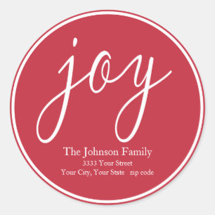 Joy Christmas Round Return Address Label