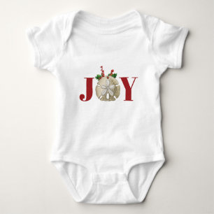 Joy Christmas Sand Dollar Holly Berries Coastal Baby Bodysuit