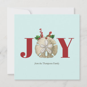 Joy Christmas Sand Dollar Holly Berries Coastal Holiday Card