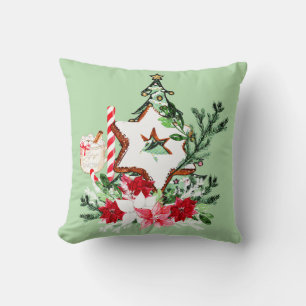 JOY Christmas Tree Flowers Candy Cane Cushion