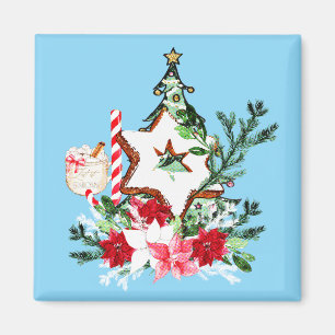 JOY Christmas Tree Flowers Candy Cane Magnet