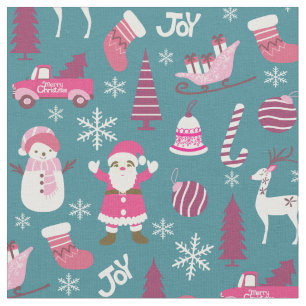 Joy Christmas Turquoise Fabric