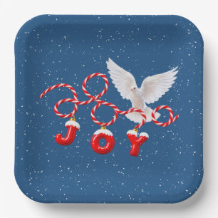 JOY Christmas White Dove in Snowflakes Paper Plate